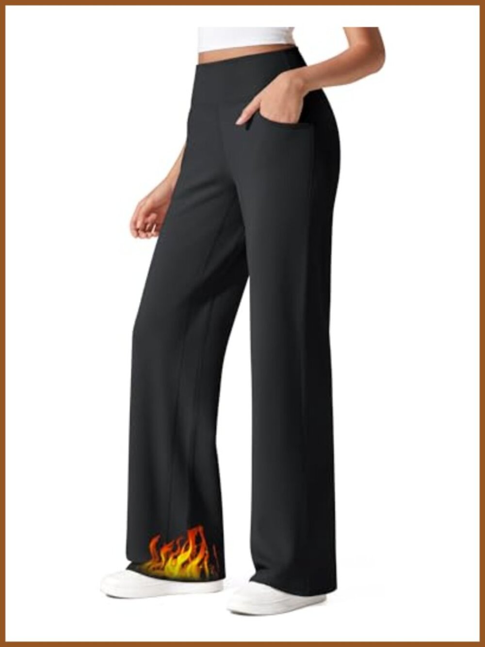 Fleece Lined Wide Leg Yoga Trousers High Rise Pull On Sweatpants Pockets